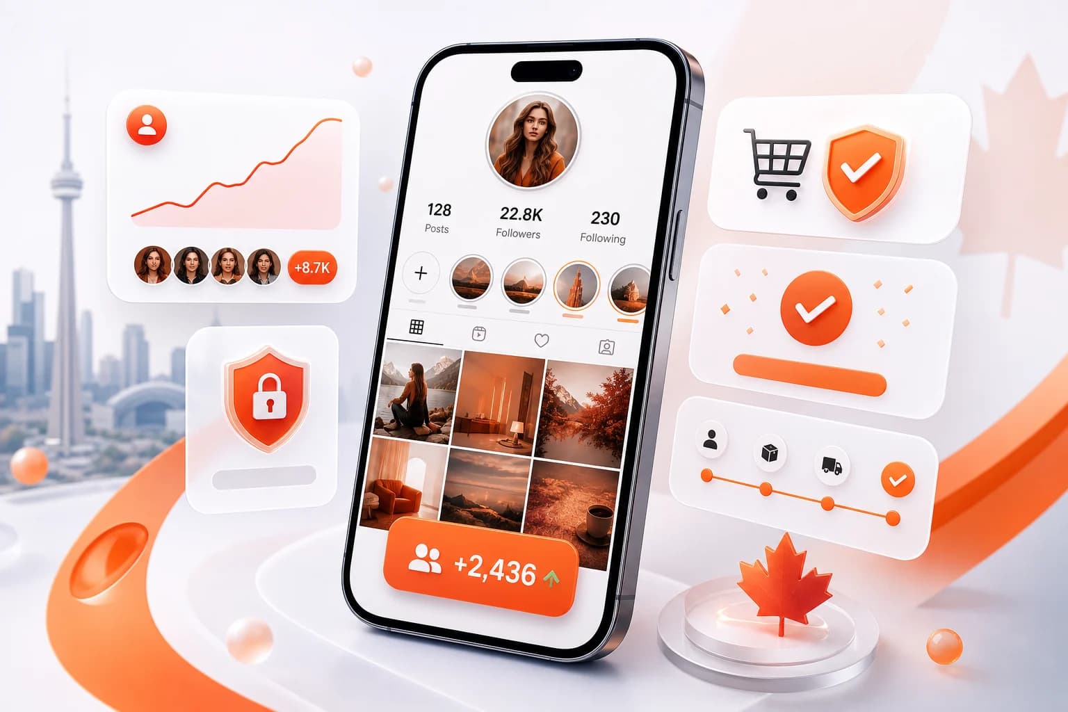 Buy Instagram Followers Canada dashboard showing follower growth and secure delivery