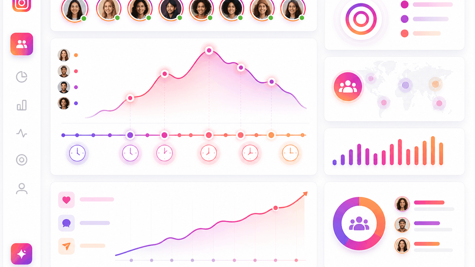 Instagram audience activity dashboard showing peak engagement hours and follower activity throughout the day.