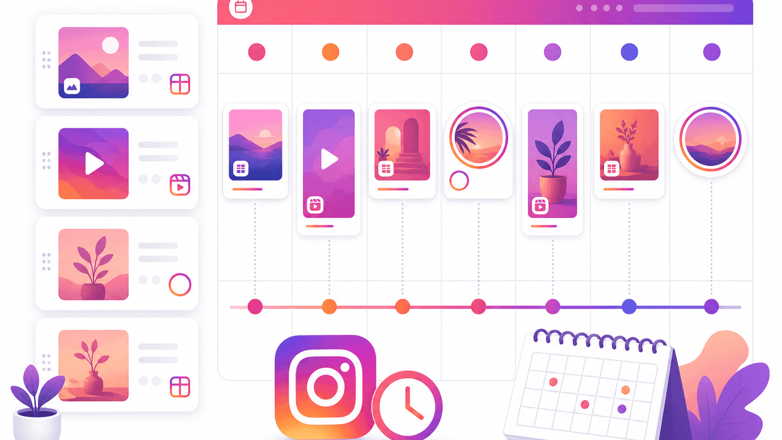 Instagram content scheduling dashboard displaying a weekly publishing calendar and planned posts.