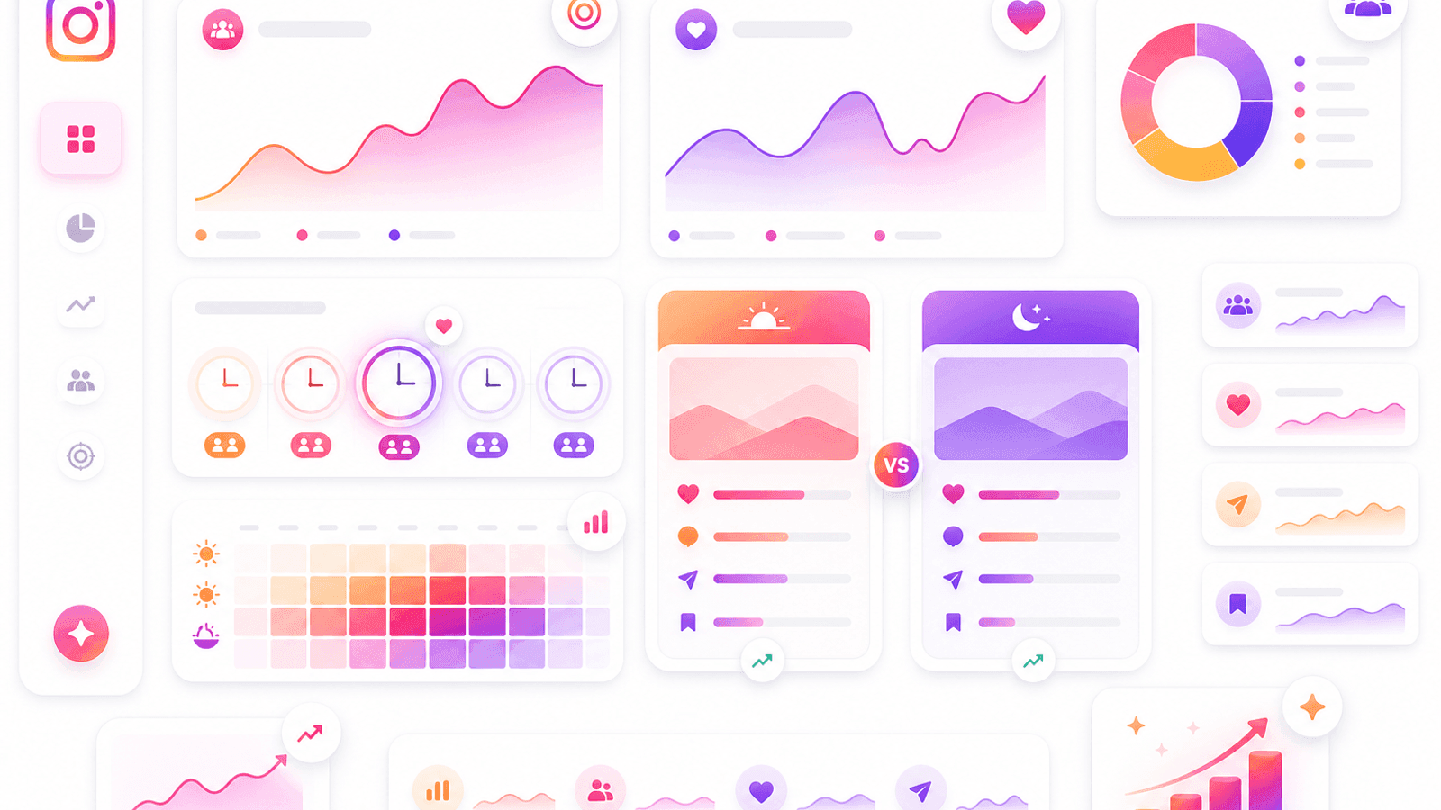 Instagram analytics dashboard comparing post performance across different publishing times.