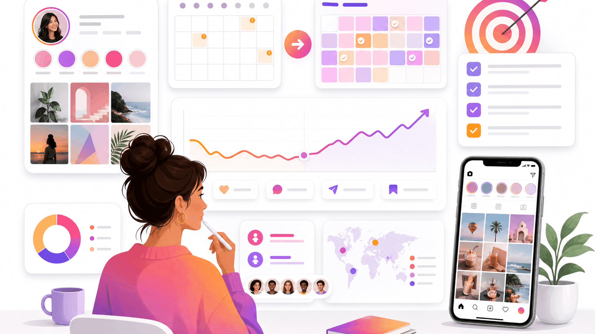 Illustration showing common Instagram growth mistakes including inconsistent posting, poor profile optimization and weak audience engagement.