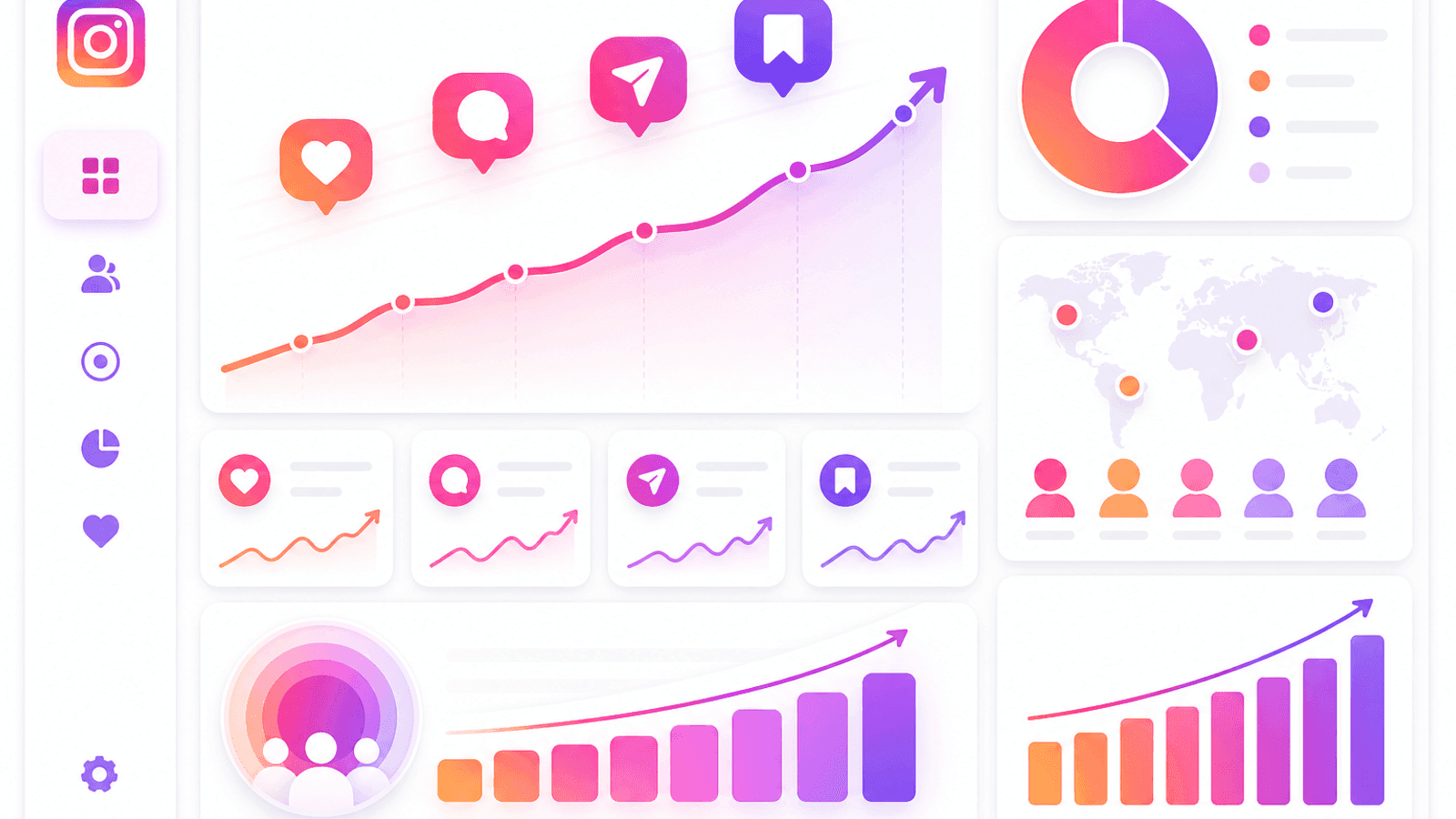 Instagram engagement dashboard showing comments, shares, saves and audience interaction improving over time.
