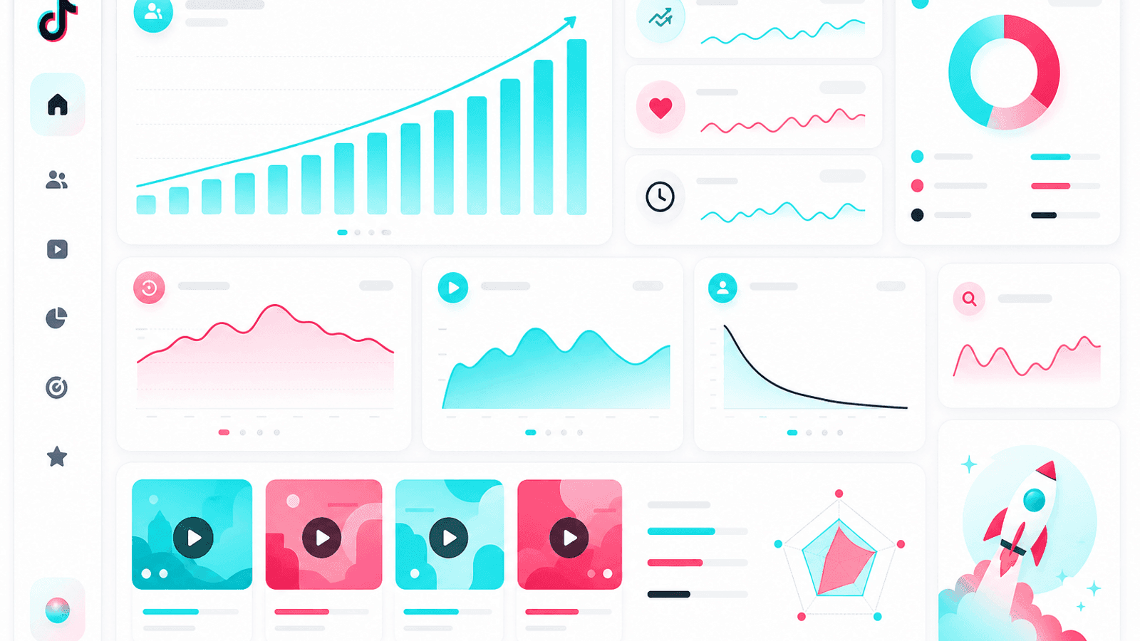 TikTok analytics dashboard displaying audience growth, engagement improvements, watch time, retention and content performance trends.