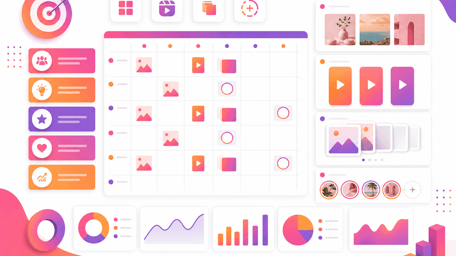 Instagram content strategy framework showing planning, publishing, engagement and performance optimization.