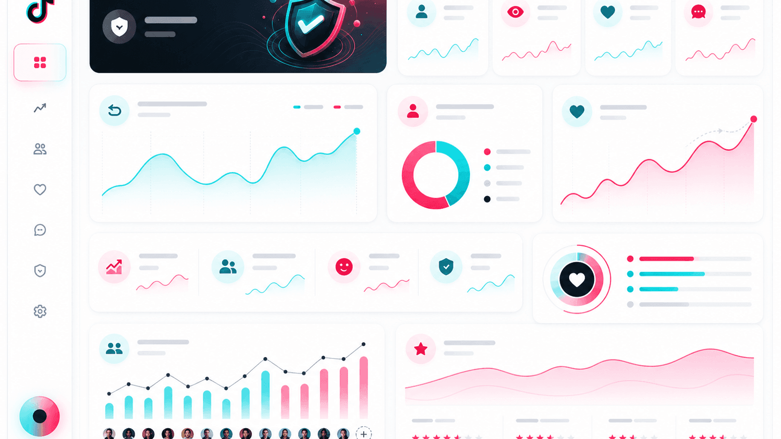Business analytics dashboard showing customer engagement, audience loyalty, returning viewers, profile visits and trust-related performance metrics.
