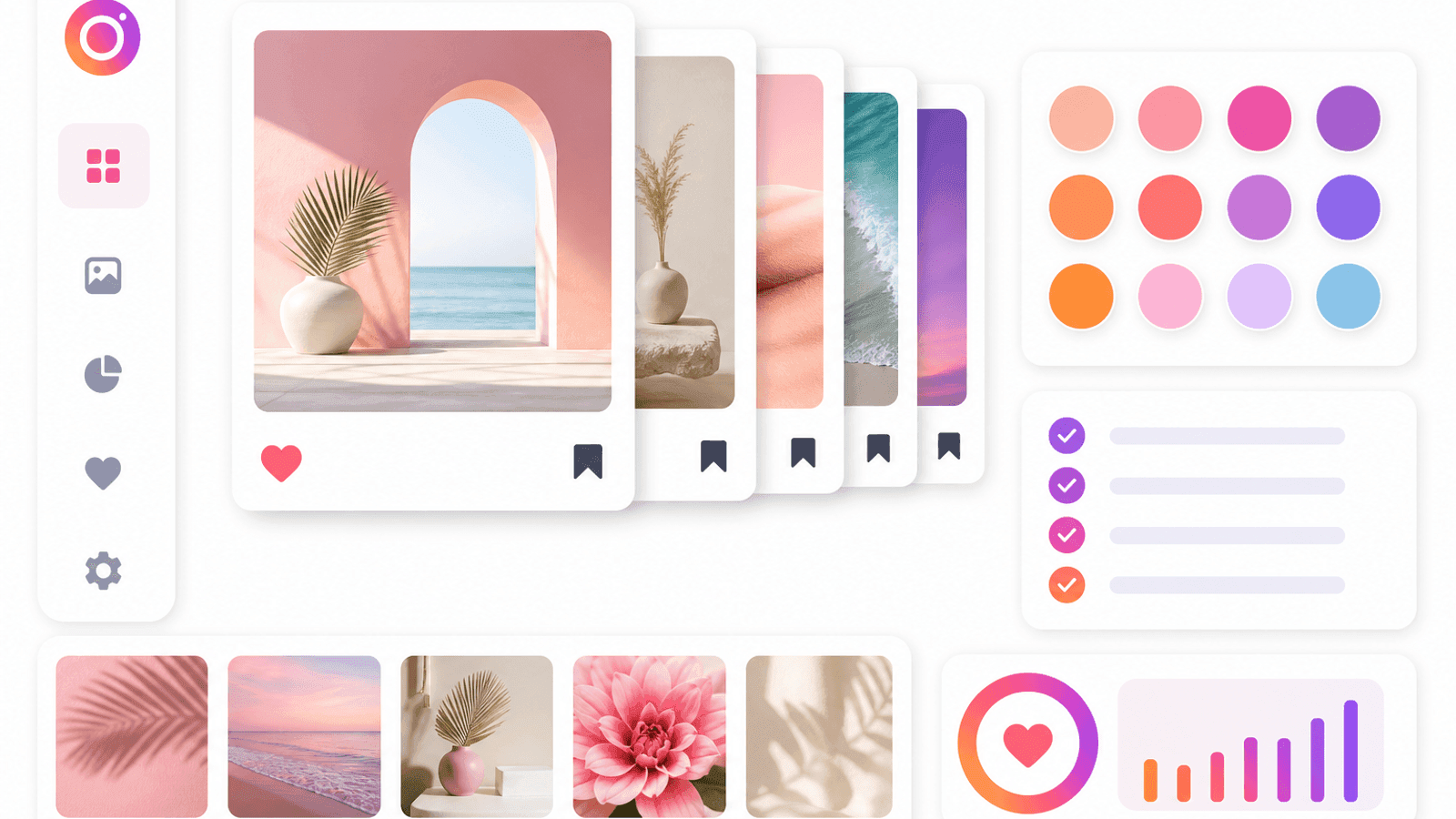 Instagram content quality dashboard showing visually optimized posts, carousel content and audience engagement.