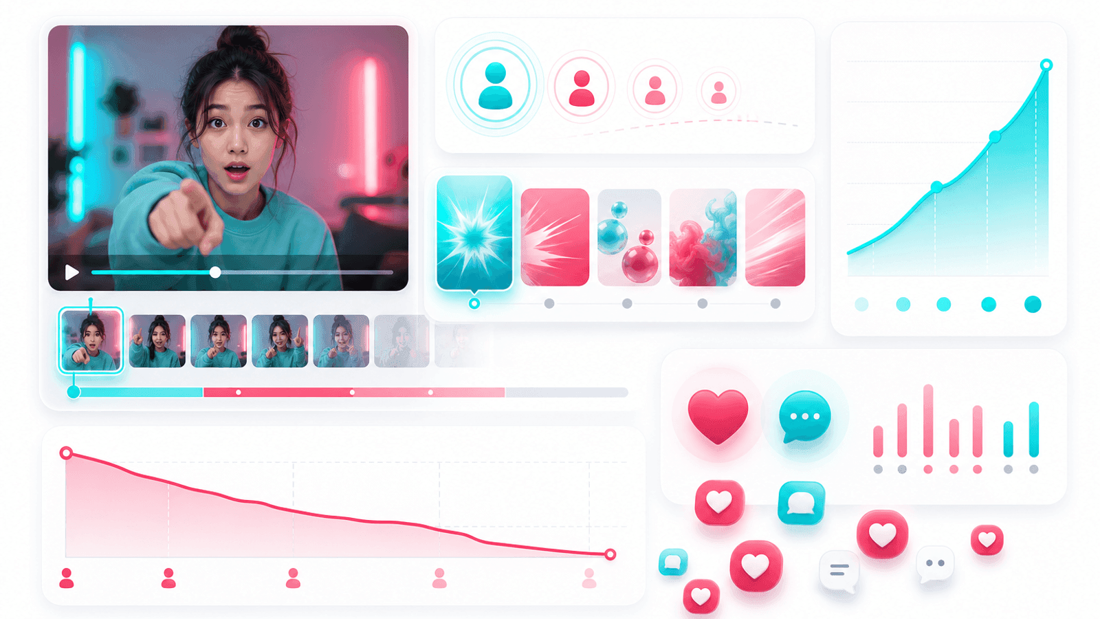 Illustration showing effective TikTok video hooks with audience attention, watch time improvement and engagement optimization.