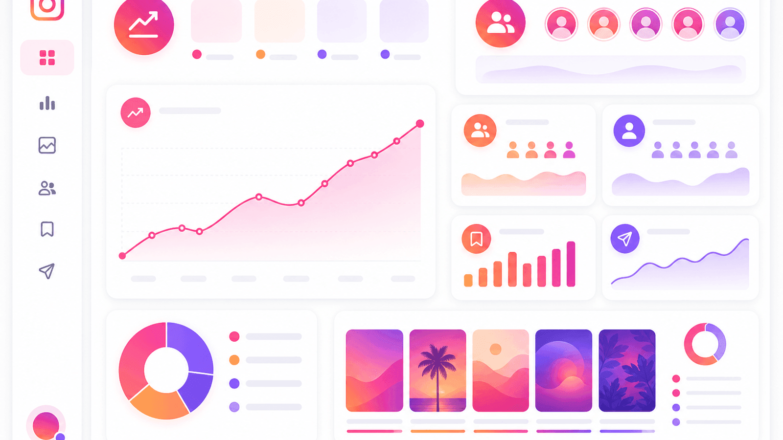 Instagram content performance dashboard displaying engagement trends, audience insights and post analytics.