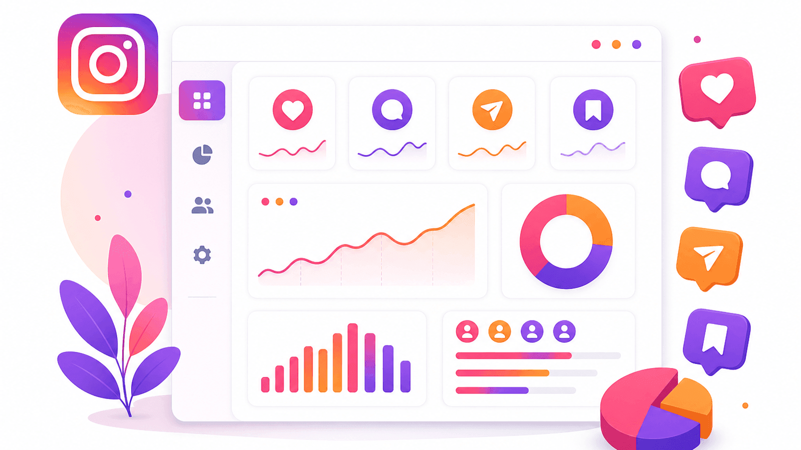 Instagram engagement metrics dashboard showing likes, comments, shares, saves and overall interaction analytics.