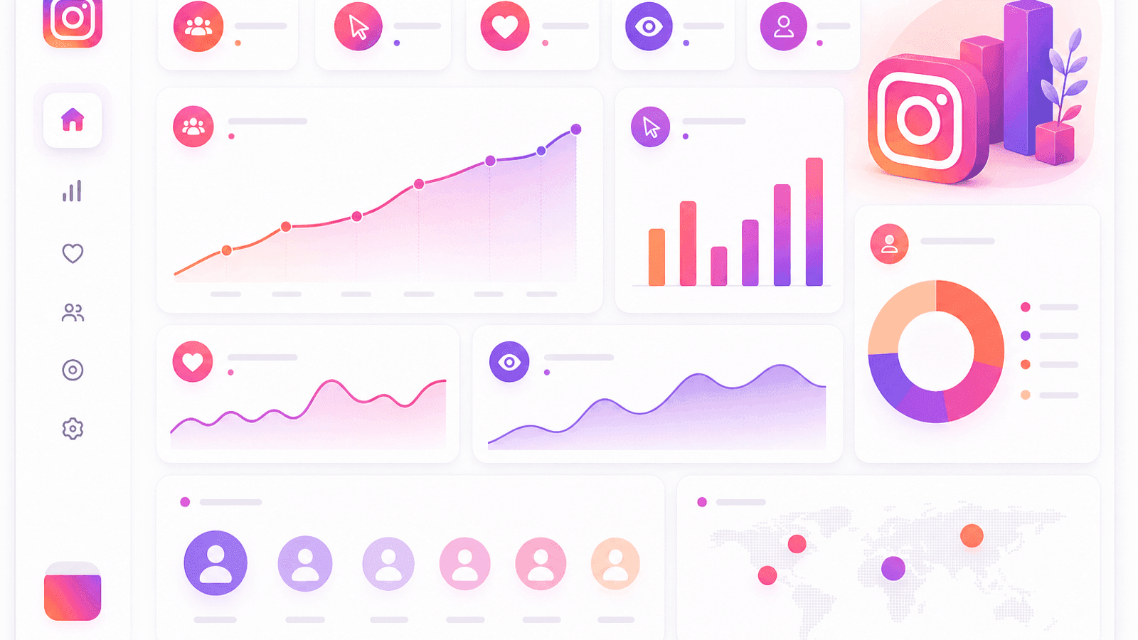 Instagram business analytics dashboard displaying audience growth, engagement, profile visits, website clicks and performance metrics.