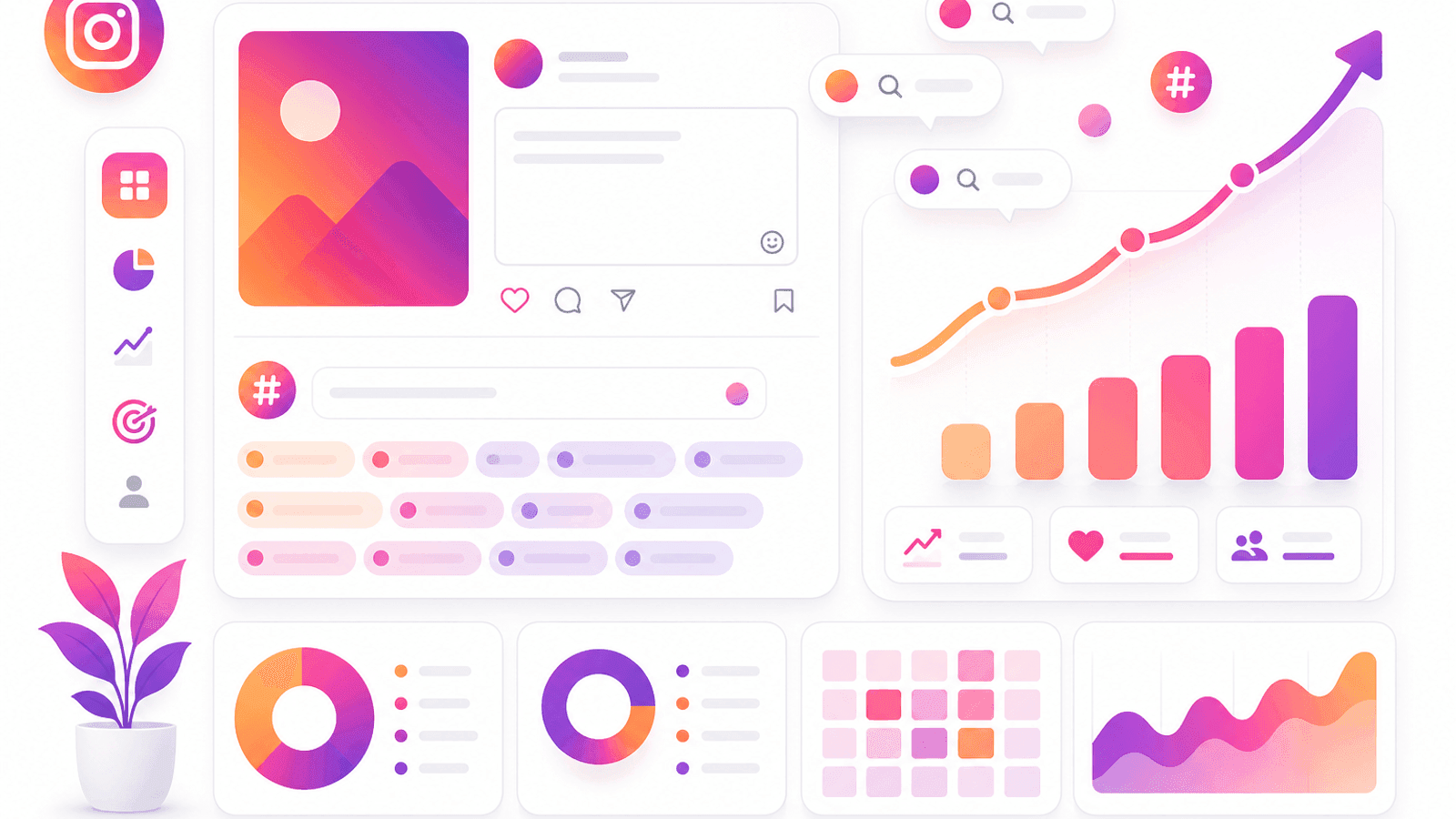 Instagram keyword strategy dashboard showing captions, hashtags, search terms and content optimization.