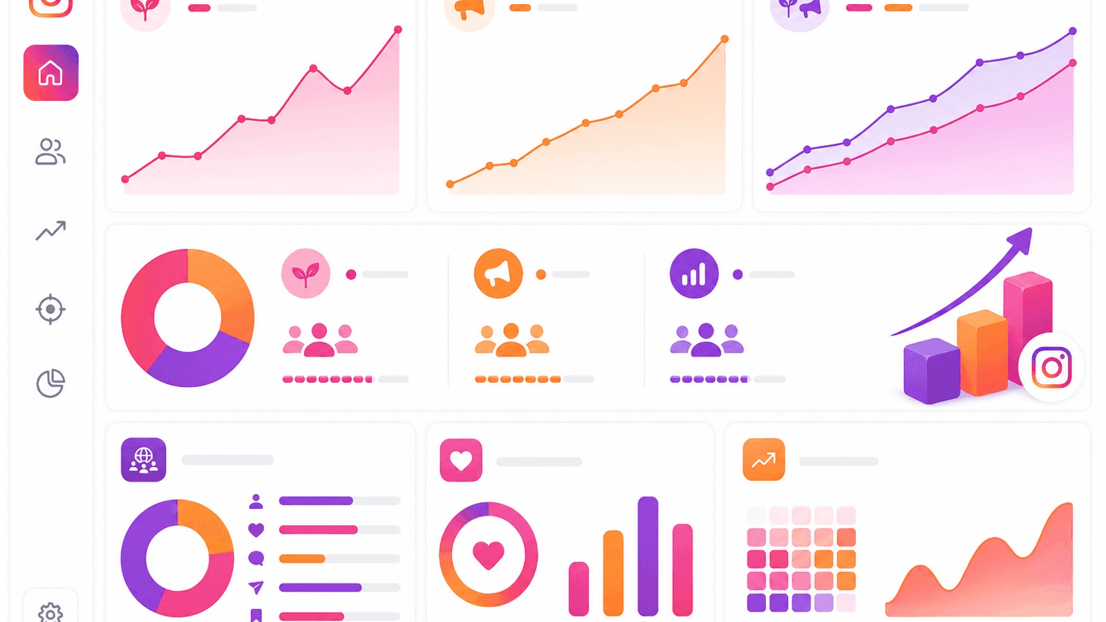 Instagram comparison dashboard showing organic growth metrics, paid campaign performance and combined marketing results.
