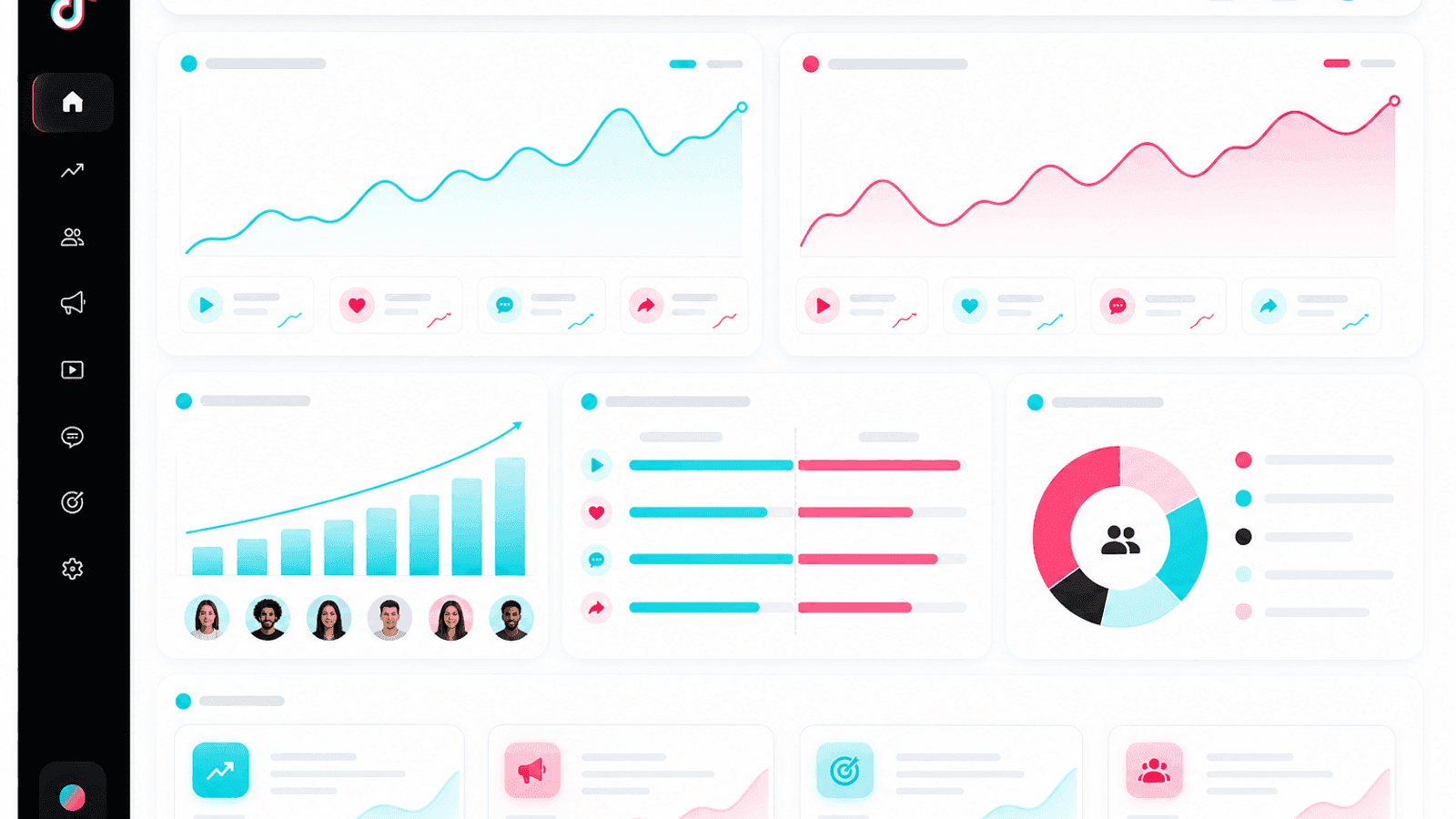TikTok growth comparison dashboard displaying organic performance, paid campaign metrics, audience growth and marketing insights.