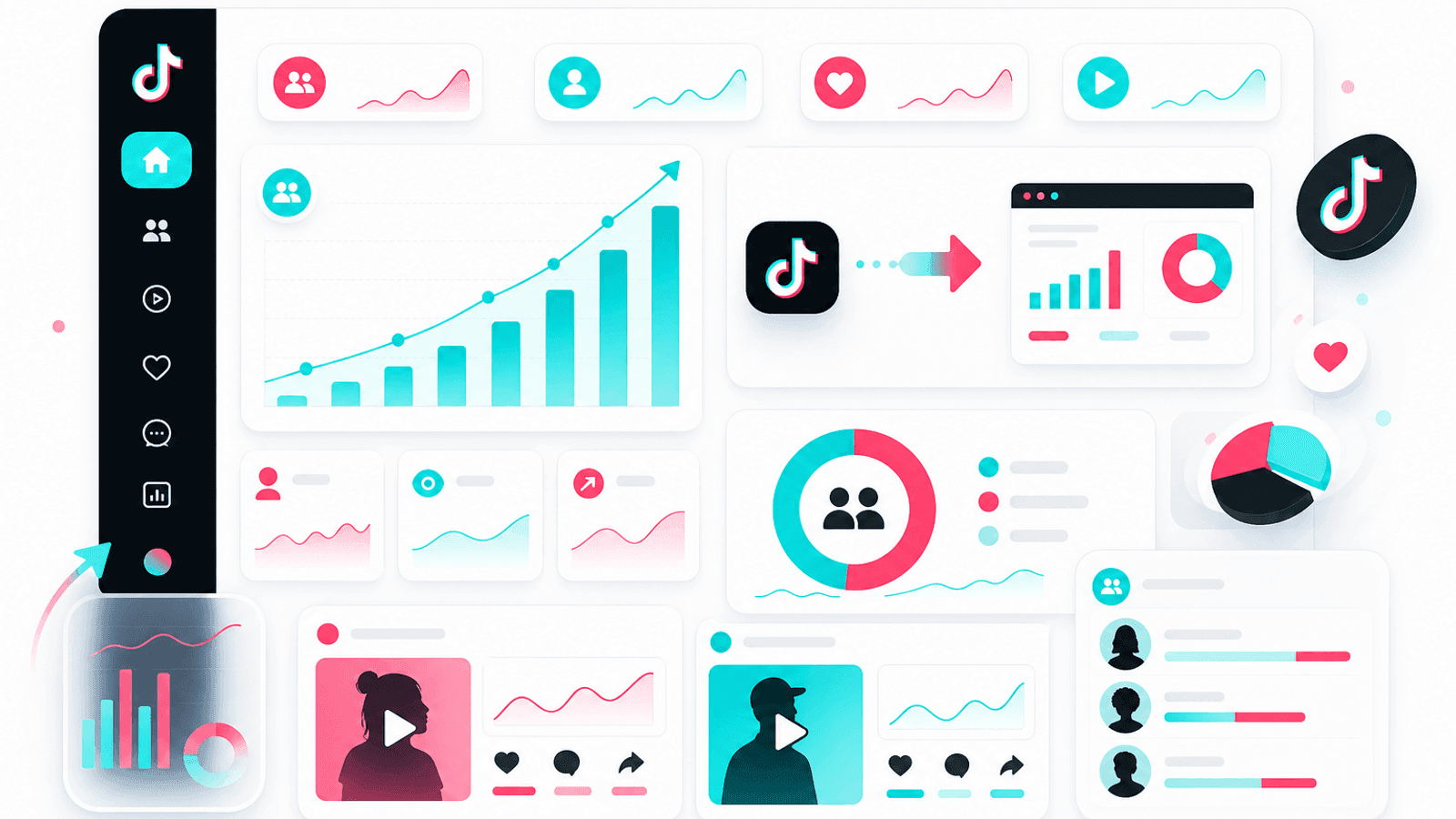 TikTok analytics dashboard for a small business displaying audience growth, engagement, website clicks, profile visits and content performance.